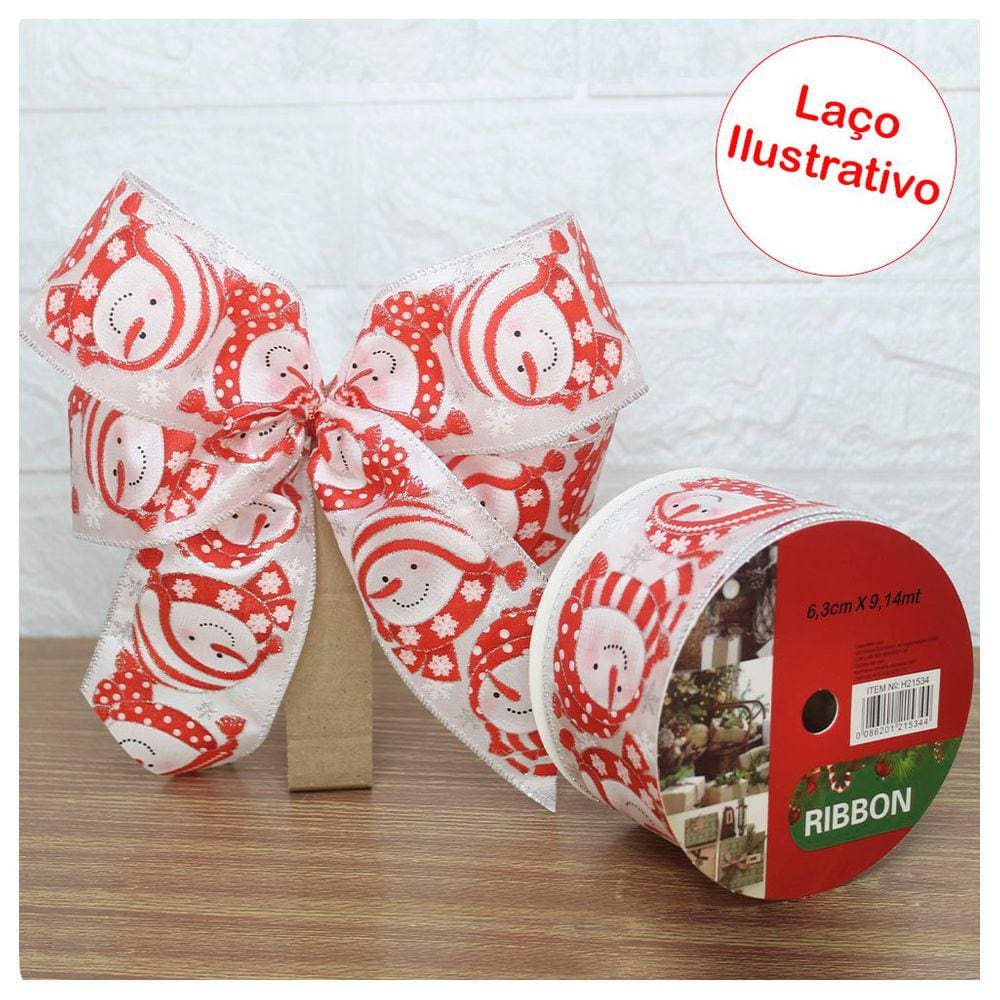 Rolo Fita Aramada Natal Boneco De Neve Decoração Natalina 6,3cm x 9,14m