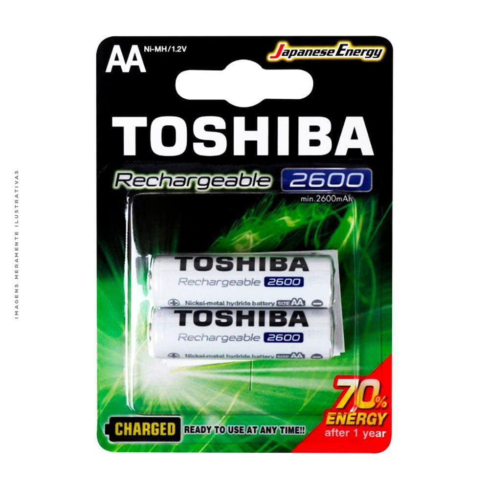 Pilha Recarregável Toshiba AA, 1,2v, 2600mAh, com 2 - TNH-6GAE BP-2C