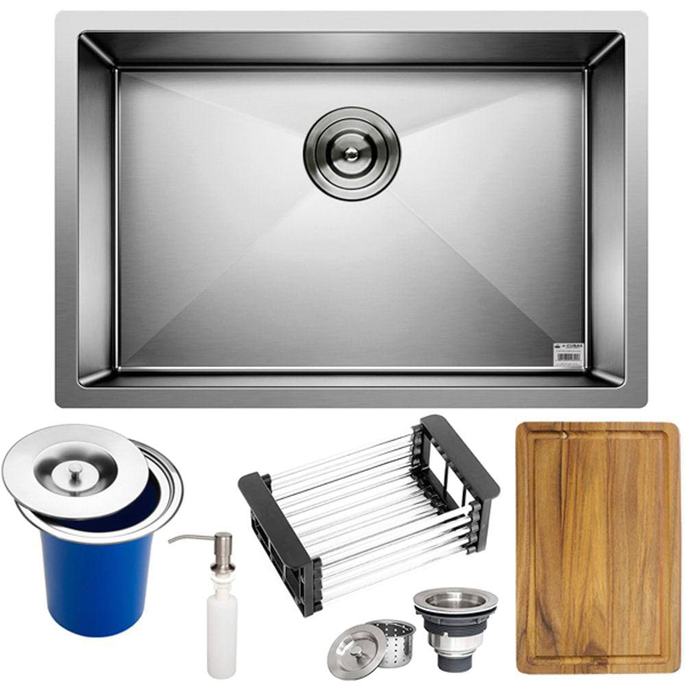 Cuba Quadrada Inox 304 Cozinha Pia Embutir Sobrepor Gourmet 60x40 Premium Lixeira Embutir 5L,Tábua Multiuso e Acessórios