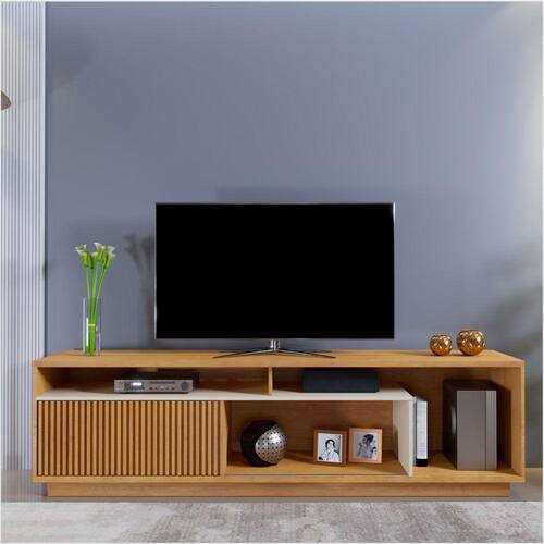 Rack Bancada para TV até 75" com 01 Porta e 03 Nichos Tauari/Off White Menor preço em Rack Bancada para TV até 75" com 01 Porta e 03 Nichos Tauari/Off White