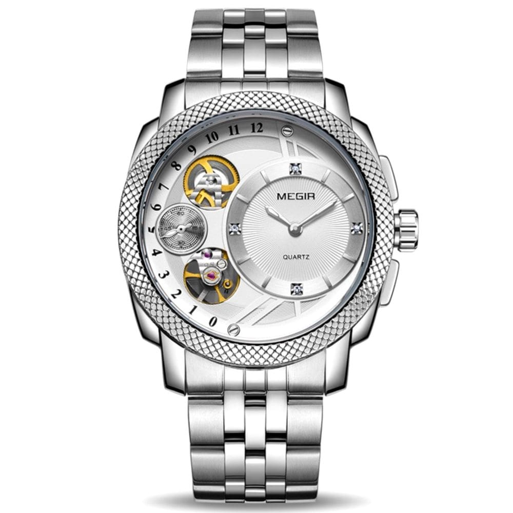 Relógio Masculino Luxuoso de Quartzo em Aço Inoxidável Design Criativo Resistente a Agua