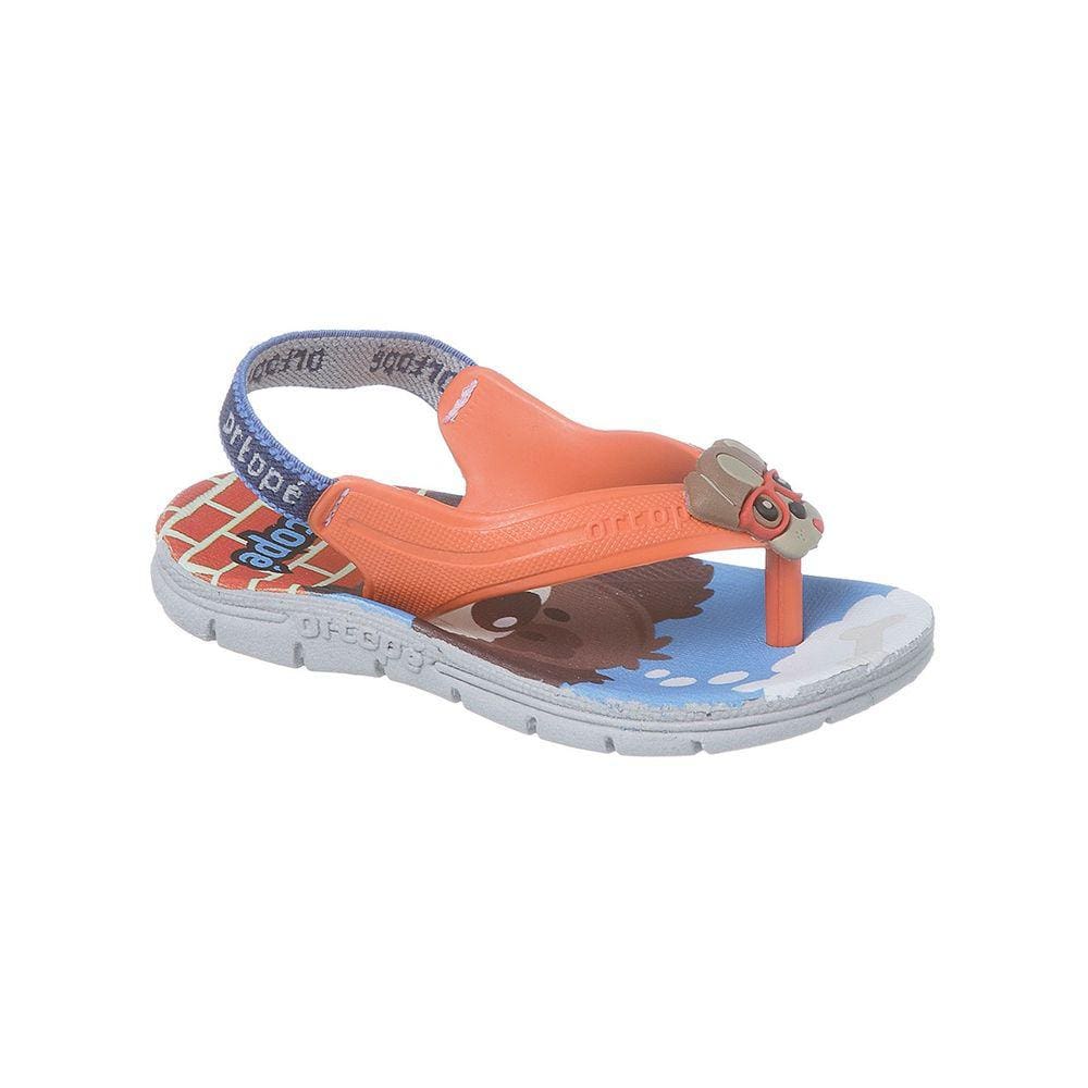 Chinelo Infantil Masculino Ortopé Acqua Cachorrinho Preto e Laranja
