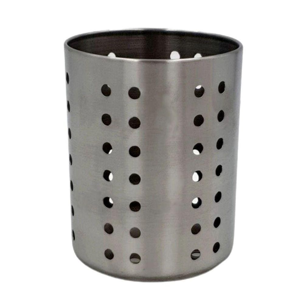 Escorredor E Porta Talhares Vazado Em Inox 17Cm Grande Prata