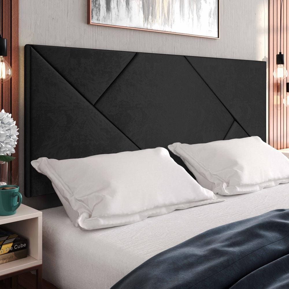 Cabeceira Estofada Suede Para Cama Box Casal Queen 1,60 Nicole - Preto - Lojas RPM