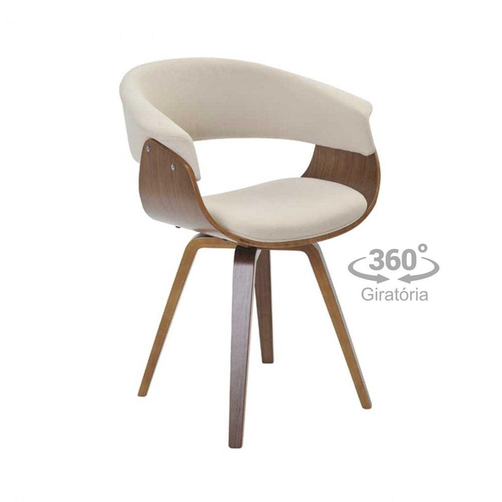 Cadeira Betina Linho Base Giratória Creme