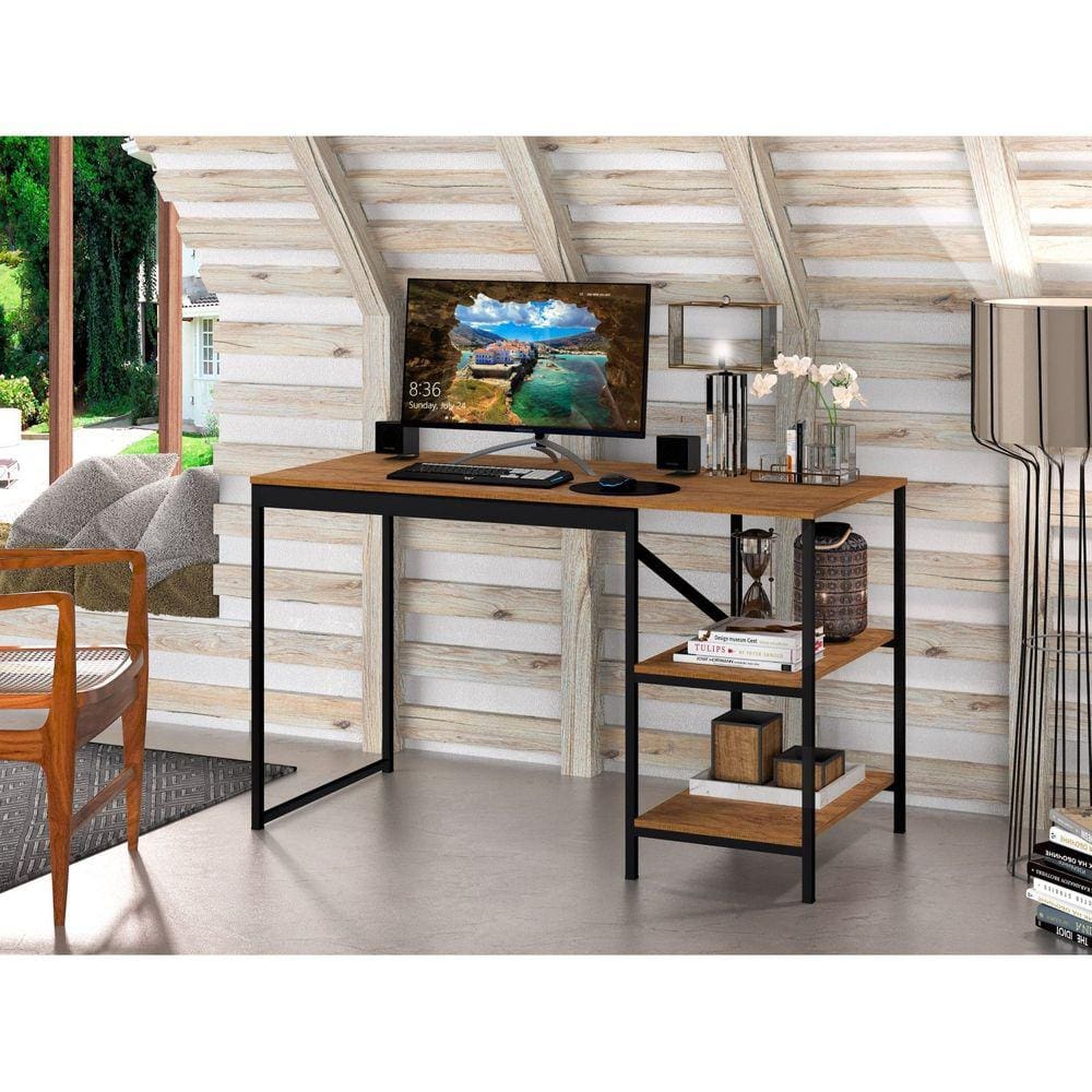 Escrivaninha 2 Prateleiras Slim Espresso Móveis Preto/Canela Rústico