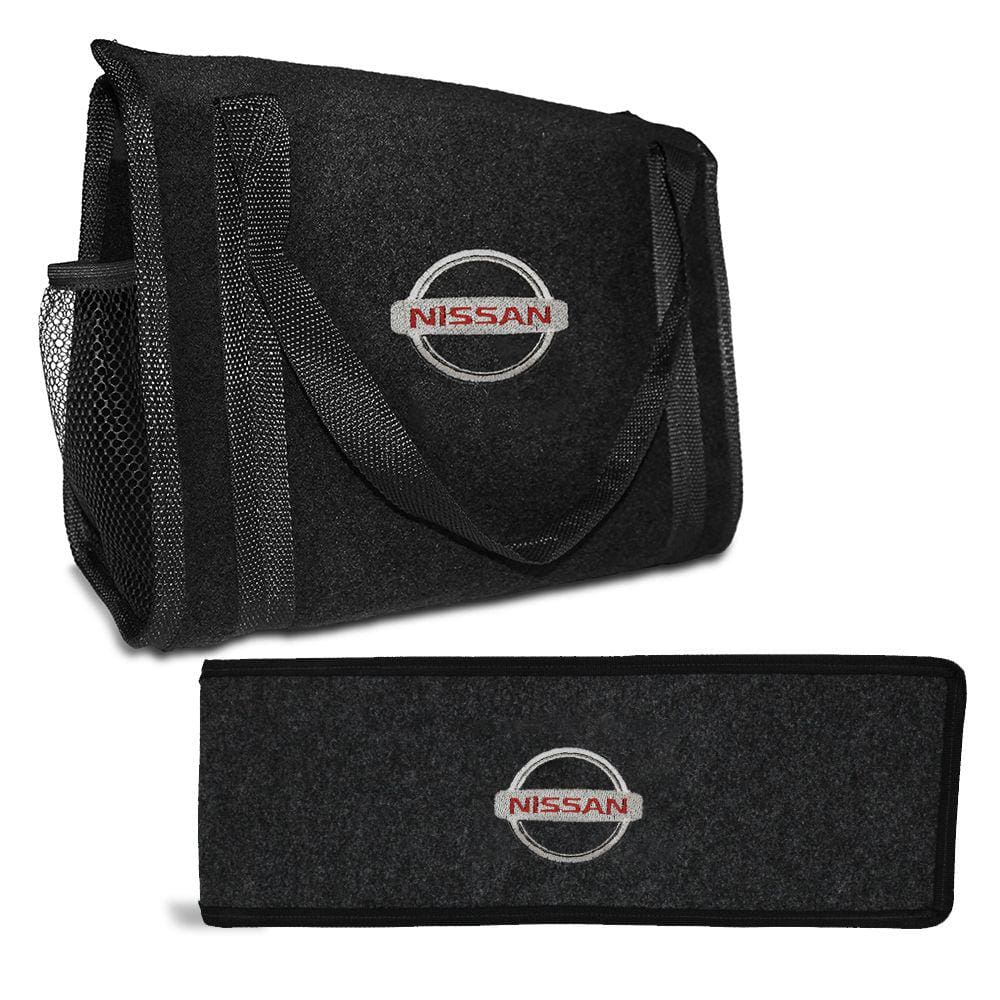 Bolsa Organizadora de Porta Malas e Capa Porta Triângulo de Sinalização Emblema Nissan Bordado Frontier Sentra Kicks