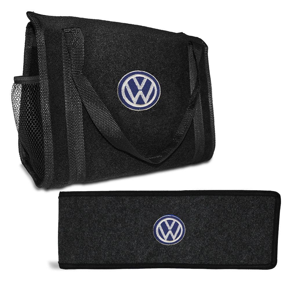 Bolsa Organizadora de Porta Malas e Capa Porta Triângulo de Sinalização Emblema VW Bordado Gol Golf Polo Virtus