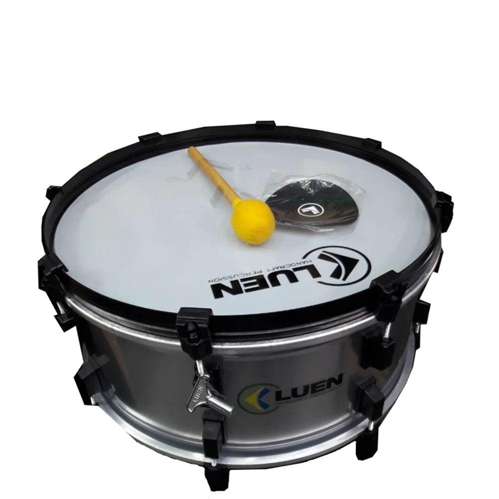 Zabumba Luen 20X18 Alumicolor Branco Dupla Afinaçao Aro Blacksteel Pele Leitosa C/ Pad E Baq