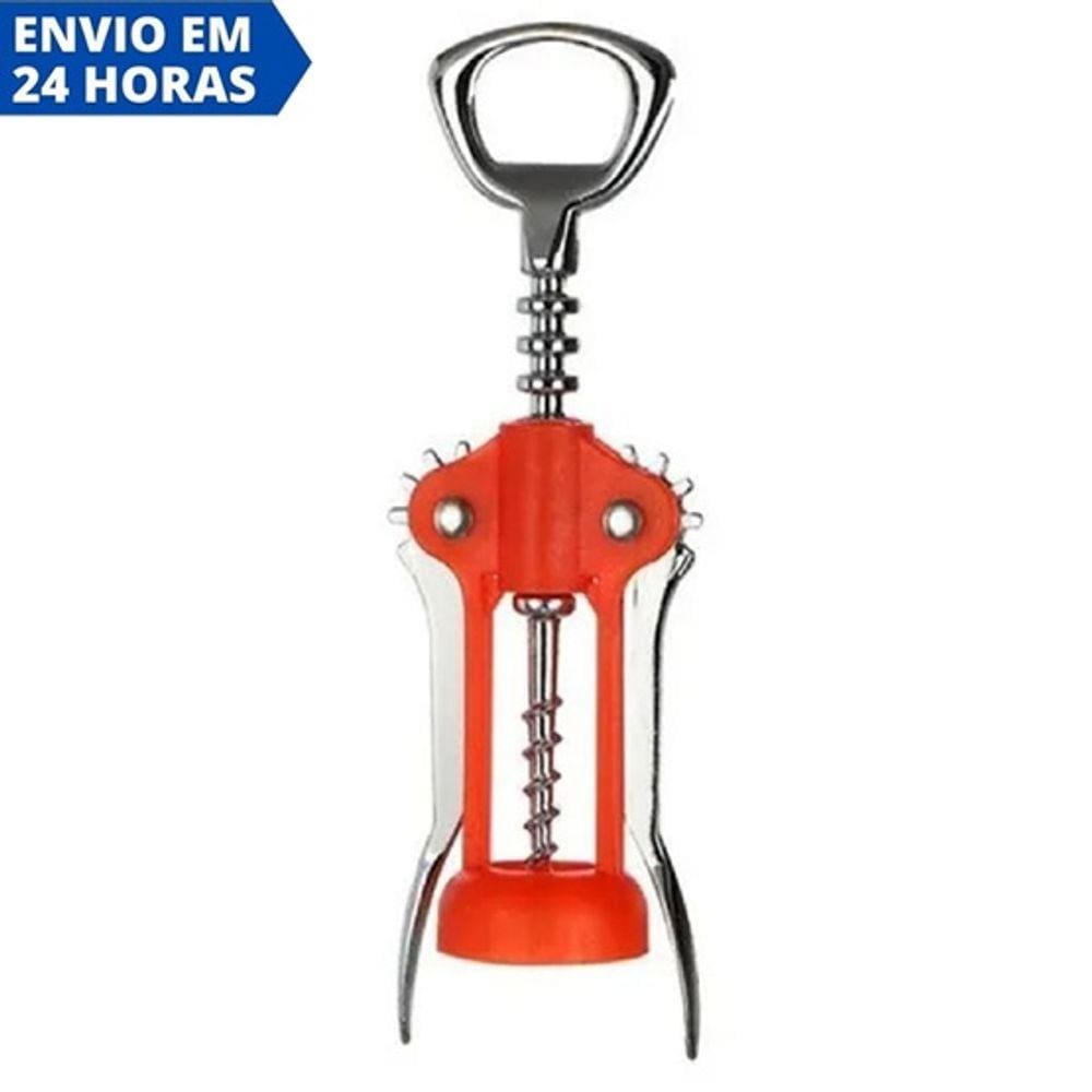 Abridor de Garrafa com Saca Rolhas ABS Inox Vermelho