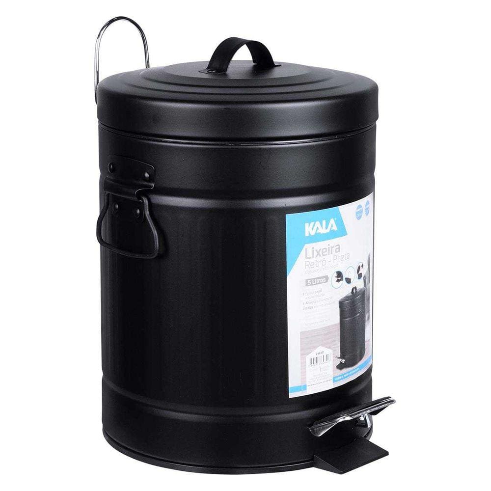 Lixeira Retrô Com Balde Removível 5L Preto Kala