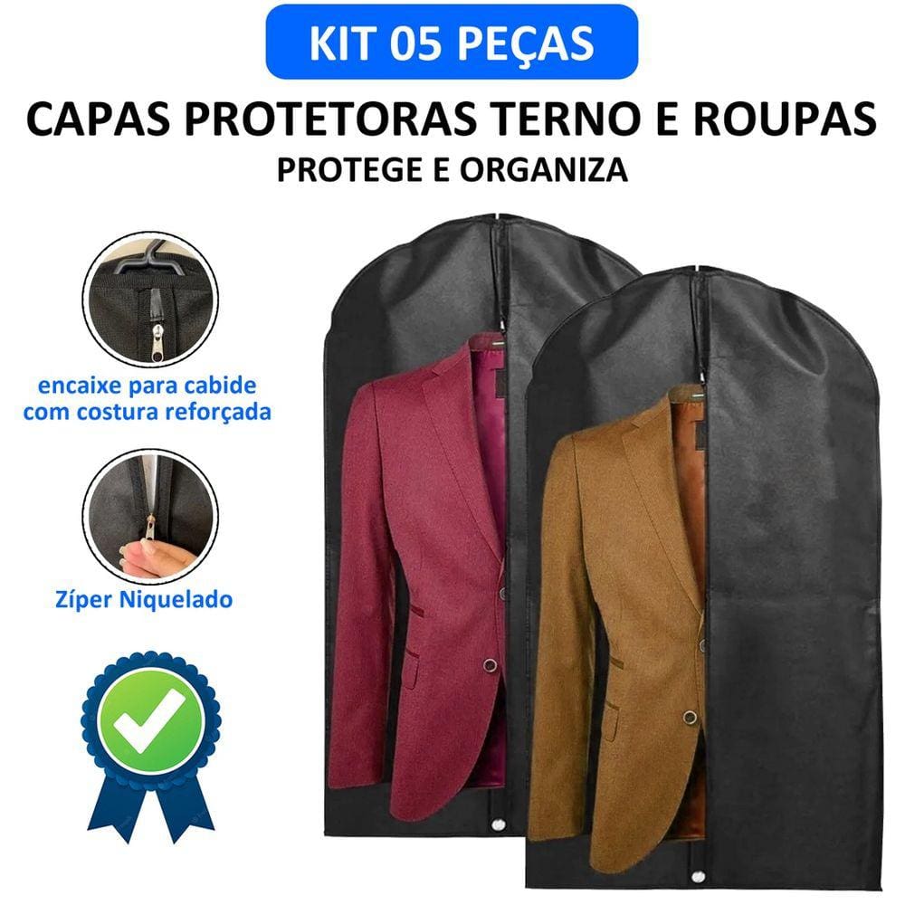Kit 5 Capa Protetora Para Terno Roupa Jaqueta Vestido Com Zíper TNT Impermeável