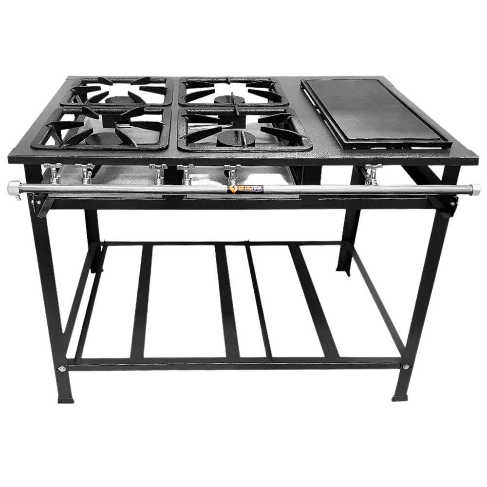 Fogão Industrial 4 Bocas P7 com Chapa Bifeteira Baixa Pressão 4QS Metalfour