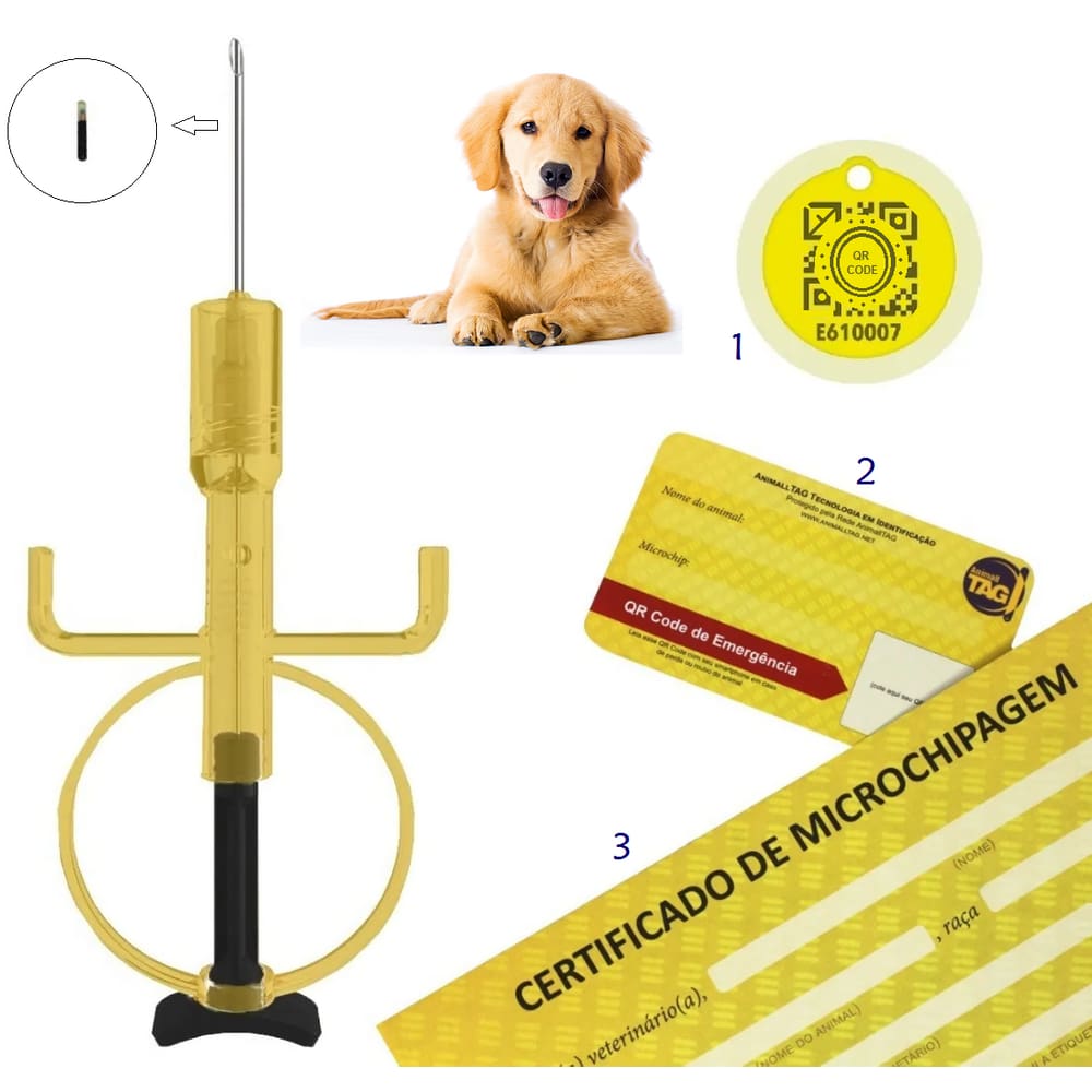 Kit 5 Micro chip Animal Cachorros Cães Identificador 2x12mm + Medalha Qr Code