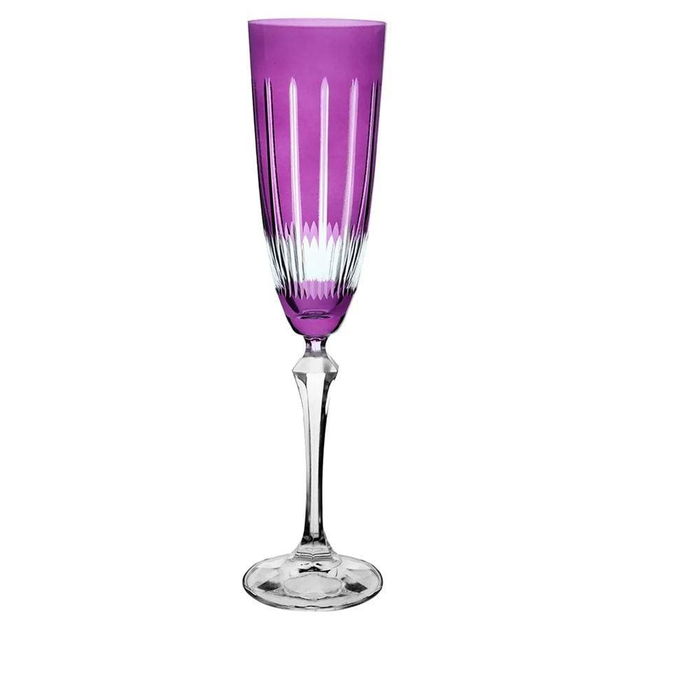 Taca Para Champanhe Elizabeth Lapidada Em Cristal Ecologico 200Ml A25cm Cor Violeta