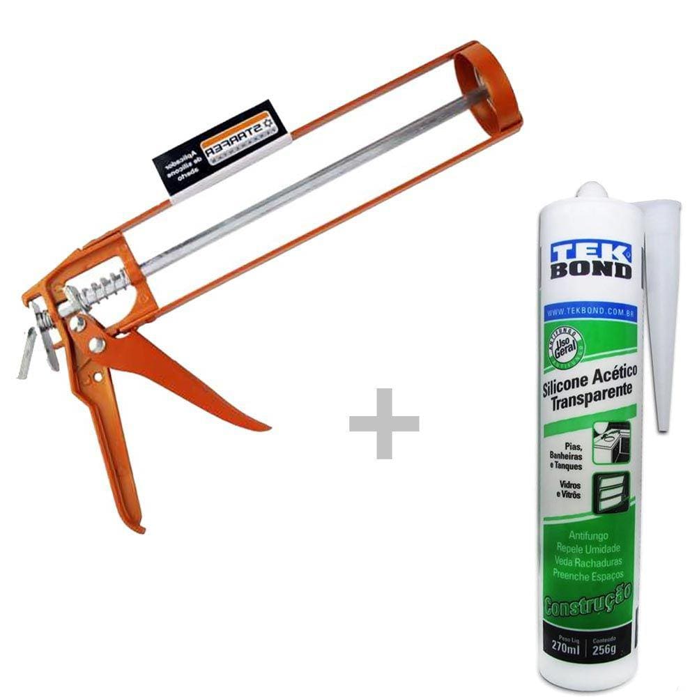 Kit Aplicador aberto + Silicone acético veda pia box incolor Tekbond 256g