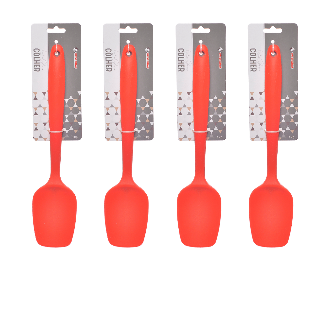 Kit Colher de Silicone 4 Peças 27cm Cor Vermelho