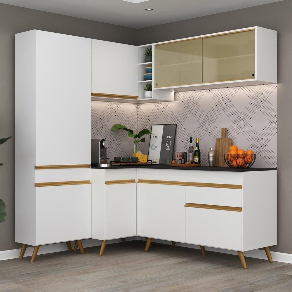 Cozinha Completa de Canto Veneza GW Multimóveis MP2054 com Armário e Balcão Branca