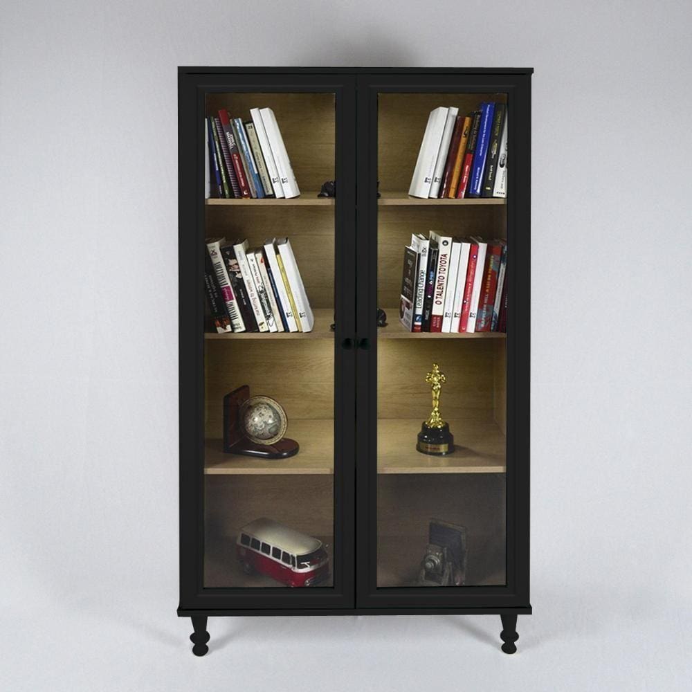 Armário Multiuso 2 Portas De Vidro Ditália Luz E-957 Preto