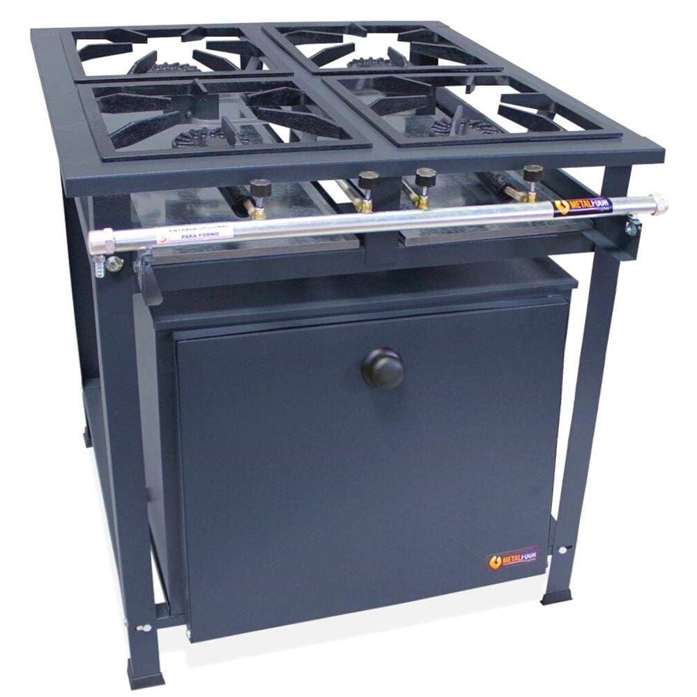 Fogão Industrial 4 Bocas Alta Pressão P7 com Forno 126L Tampa Pintada MetalFour