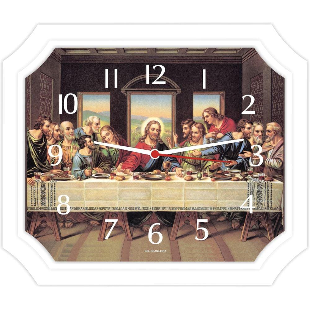 Relógio de Parede Retangular Bells Santa Ceia Branco 23,5 x 27,5cm