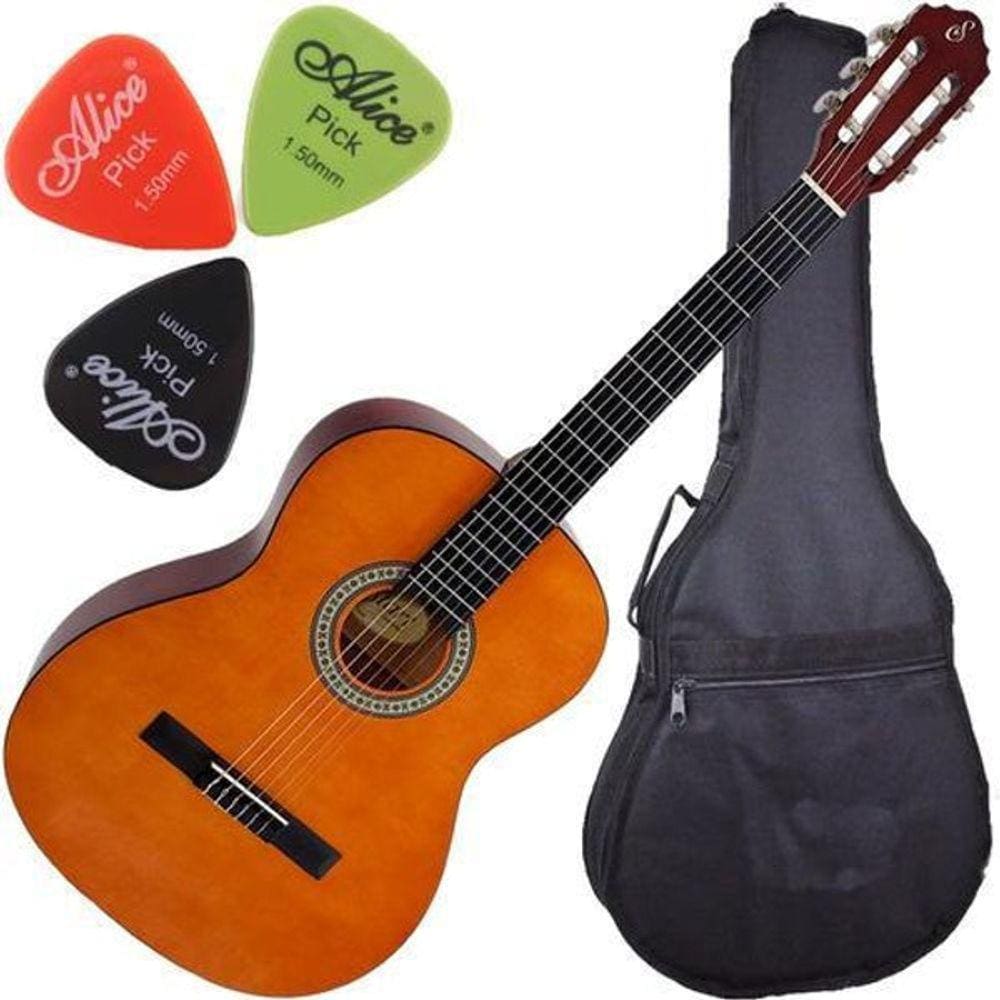 Kit Violão Giannini Acústico Corda Nylon N14 Natural Com Capa