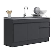 Balcão Cozinha com Rodapé Gabinete Pia 150 cm 3 Portas 1 Gaveta Veneza Multimóveis MP2115.895 Preto