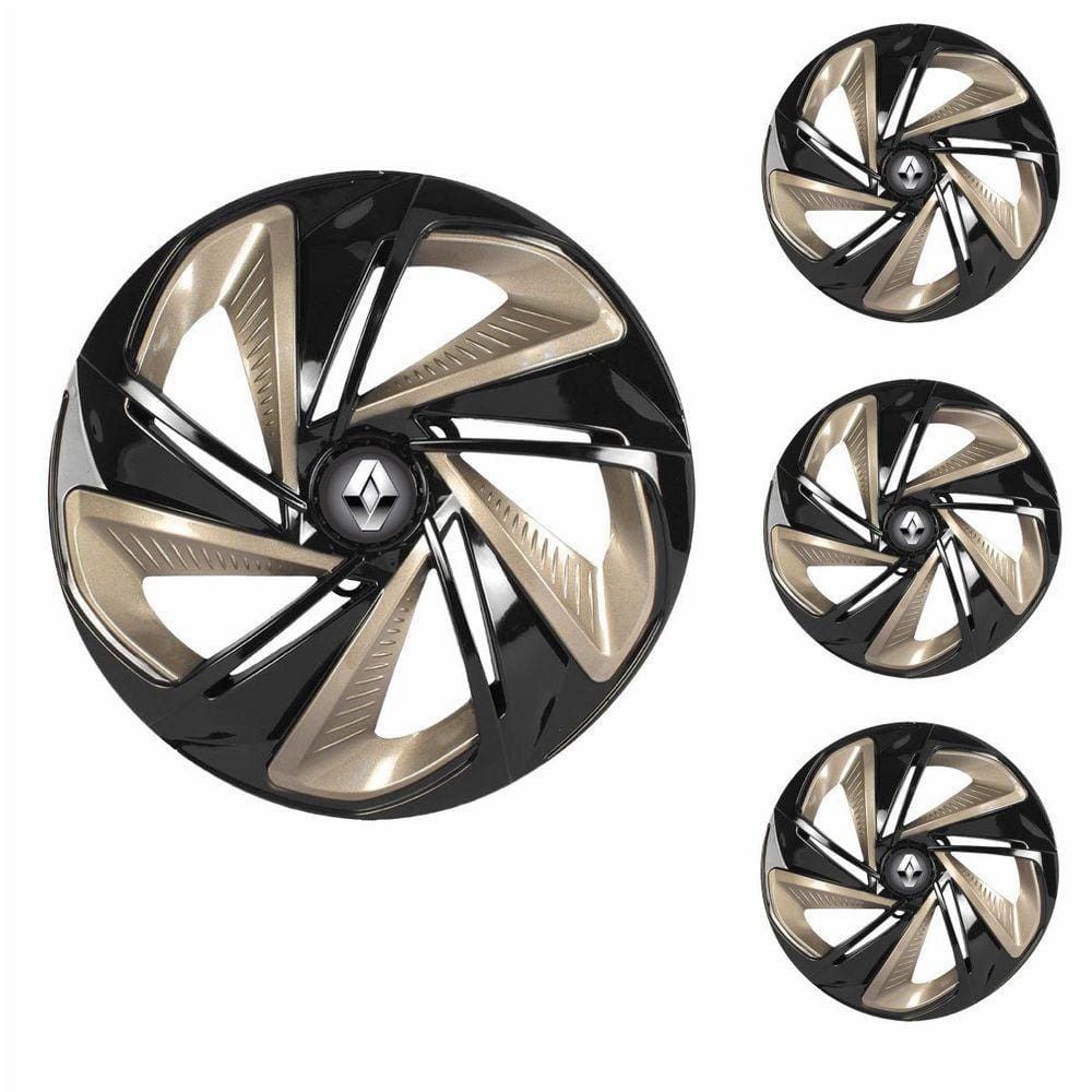 Jogo Calota Aro 13 Nitro X Black Gold Elitte Preto Dourado + Emblema Resinado Renault (Sandero Logan Clio Scenic Megane)