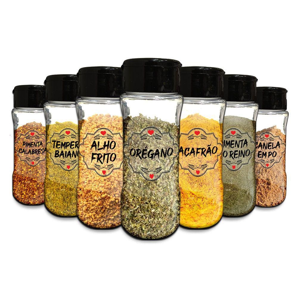 Pote Tempero Condimento Kit 14 Potes + 24 Etiquetas Adesivas