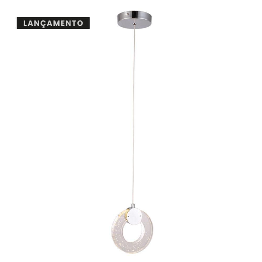 Pendente Cane Ø15x15 - Cromado E Cristal Transparente