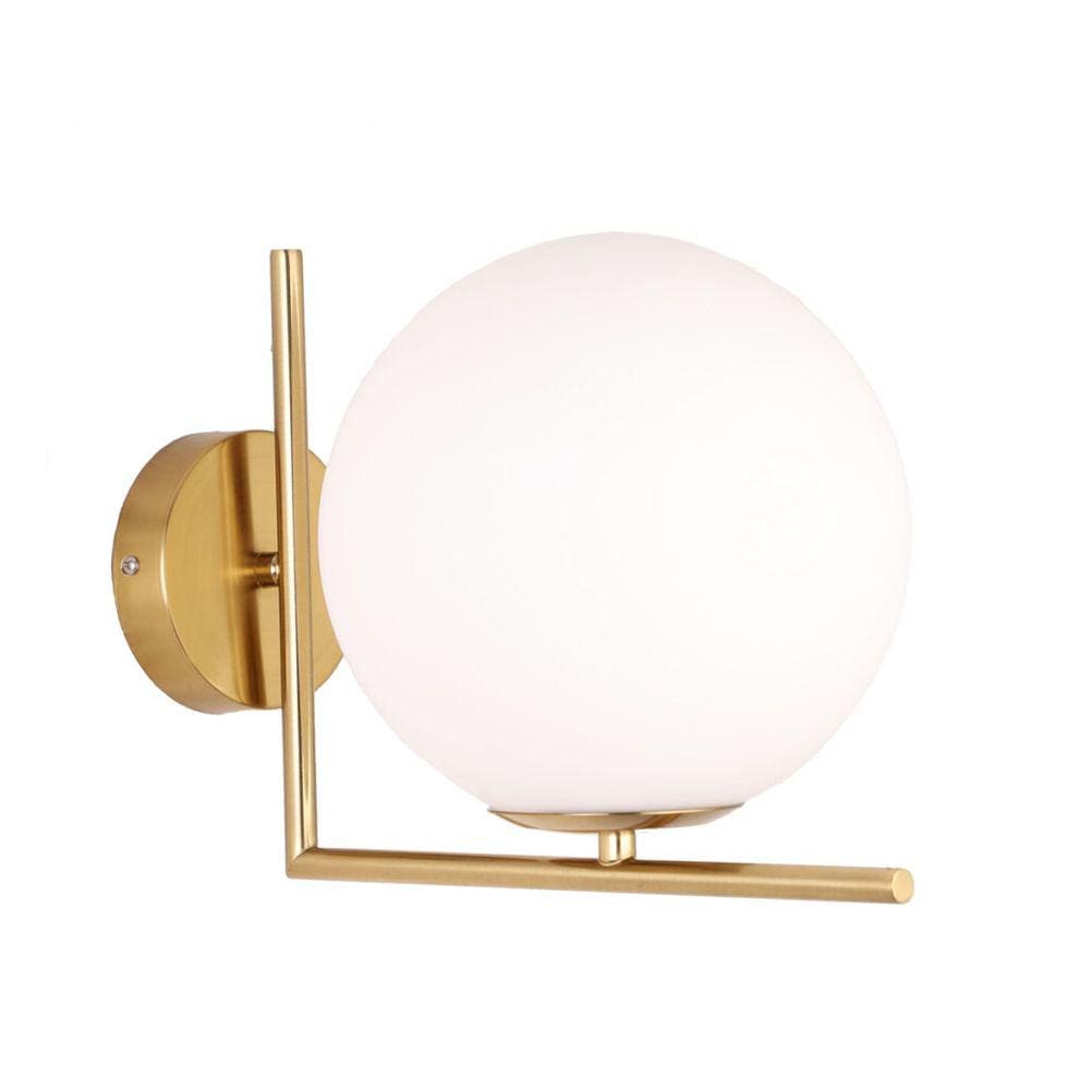 Arandela Moon Ø20cm -Metal Dourado E Bola Vidro Leitoso