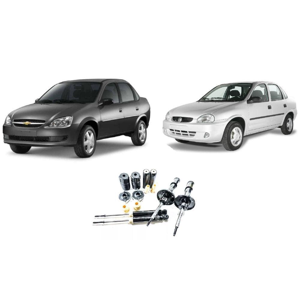 04 Amortecedores + 04 Kits Batente Corsa Sedan DianteiroTraseiro 1998 Até 2002 Super 1,0 1,6