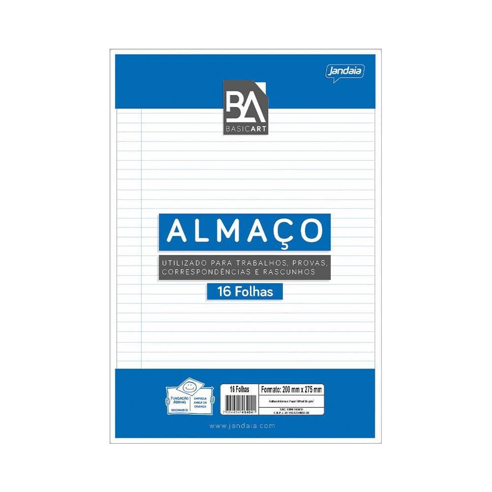 Papel Almaço Pautado Jandaia Basic Art com Margem 16 Folhas