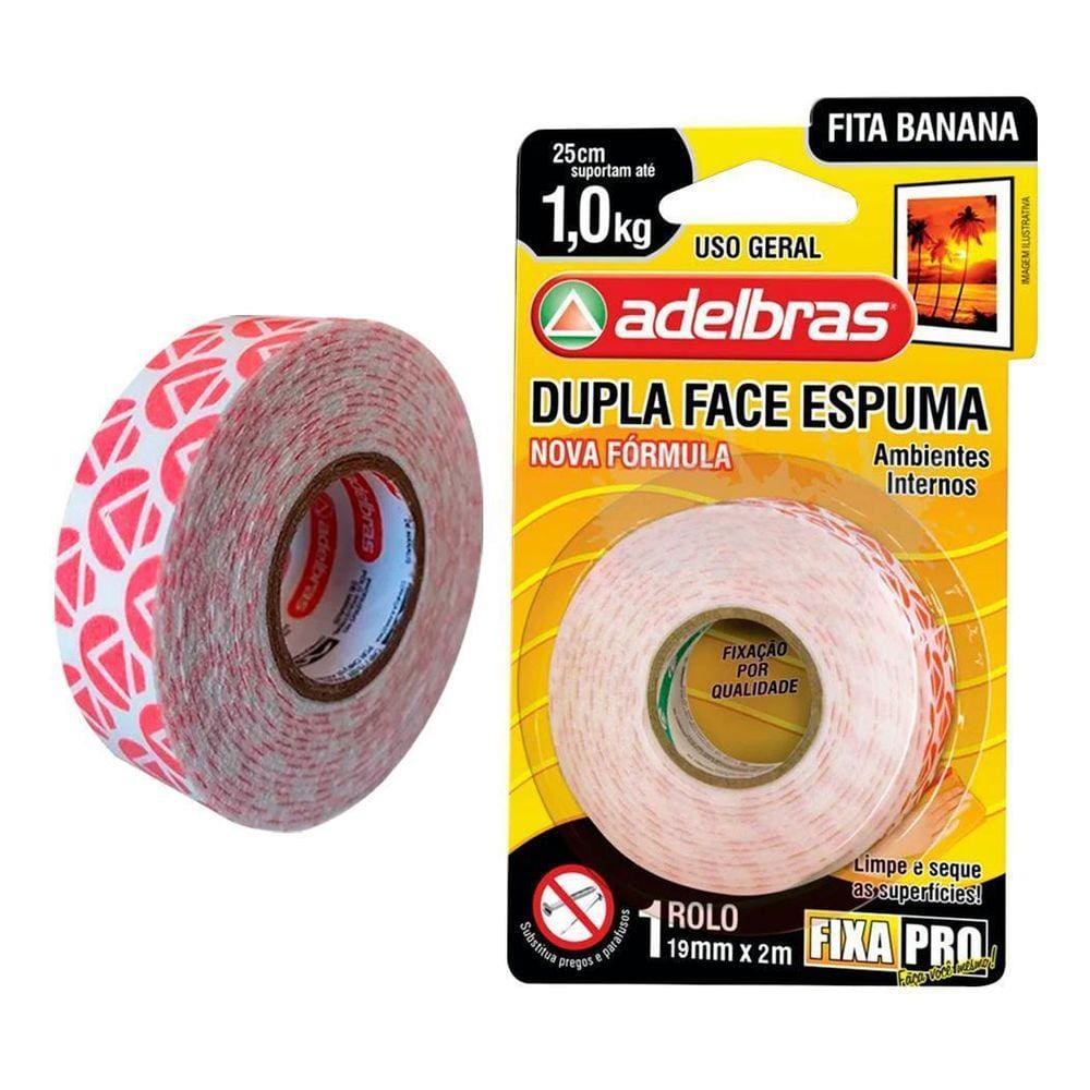 5 Fitas Banana Dupla Face Espuma Fixa Pro 19Mm X 2M Atacado