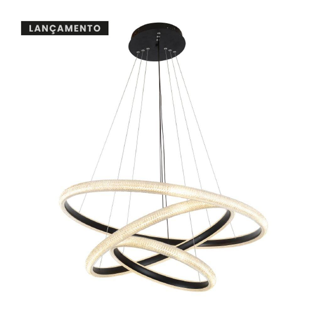 Luminaria Pendente Led Ø80+ Ø60+ Ø40cm, Preta