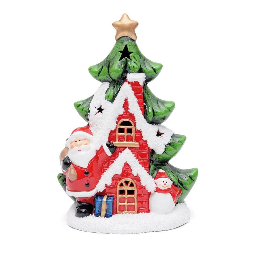 Enfeite Natal Casa Em Resina C/ Led Papai Noel 1020791