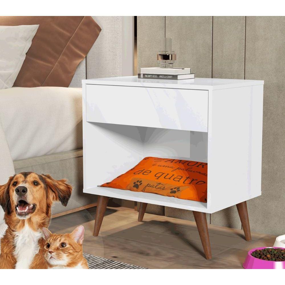 Mesa de Cabeceira Quarto JB1919 c/ 1 Gaveta e Pés de Madeira