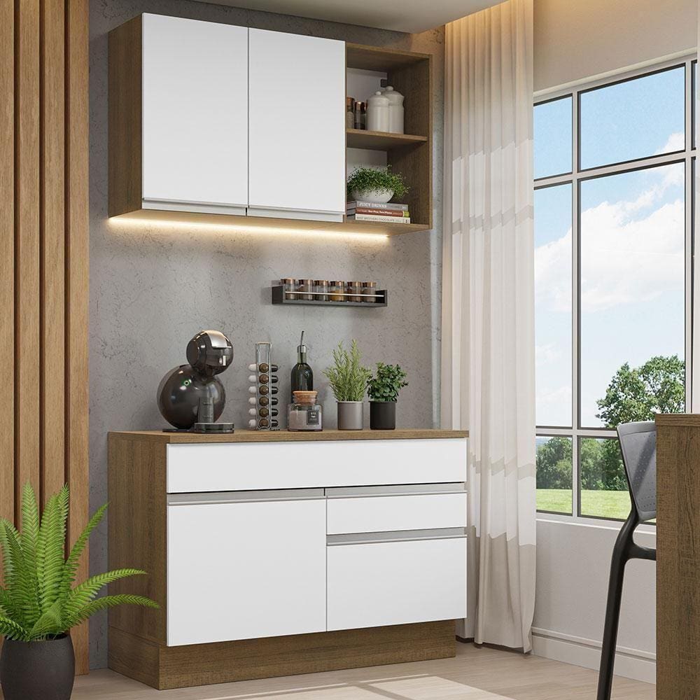Armário De Cozinha Compacta 120cm Rustic/Branco