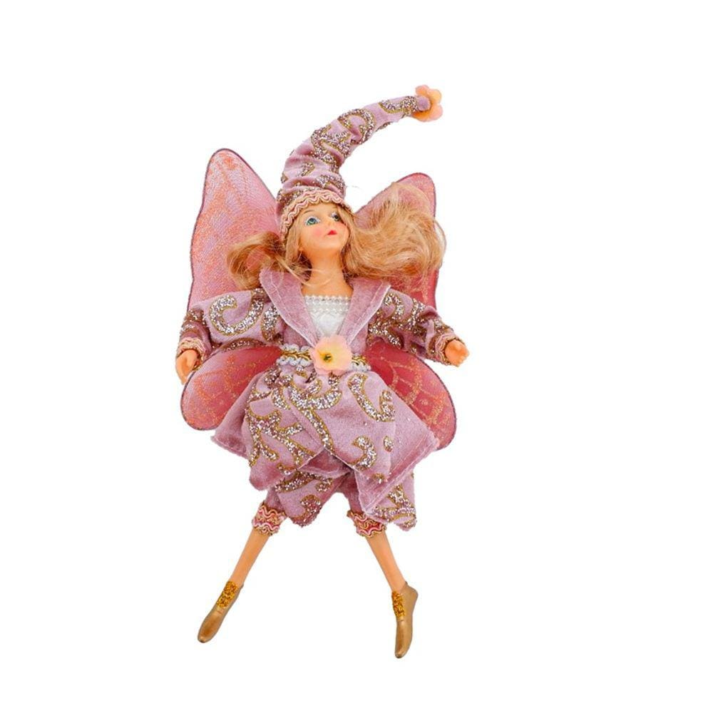Fada Clara Vestido Bordado Gliter Rosa e Prata Natal 30cm - Magizi