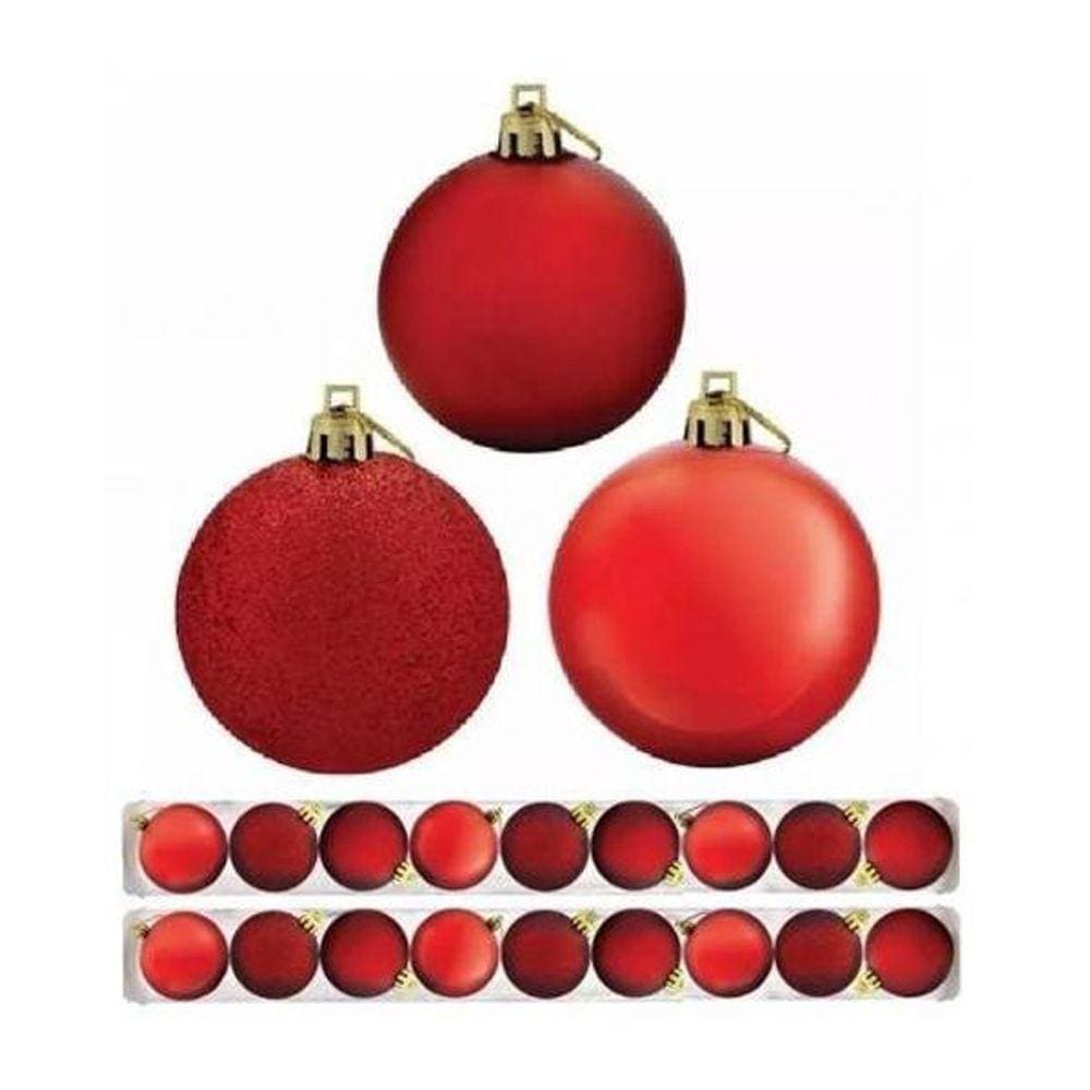 27 Bolas De Natal Mista Vermelha Fosca 6Cm Pendente Árvore