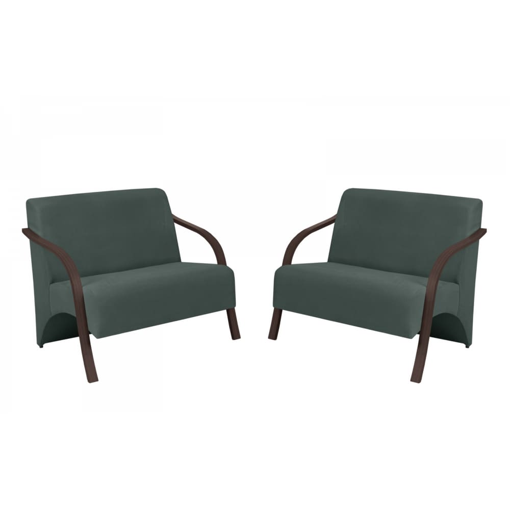 Kit 2 Poltronas Namoradeira 2 Lugares Vênus D Salla Suede Braço Madeira