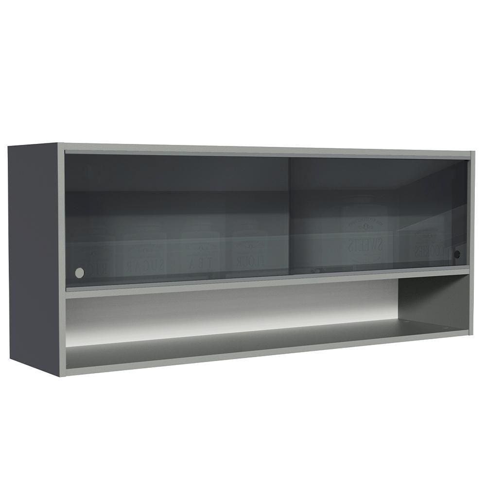 Armário Aéreo 2 Portas De Vidro Neutral E 1 Nicho Cinza