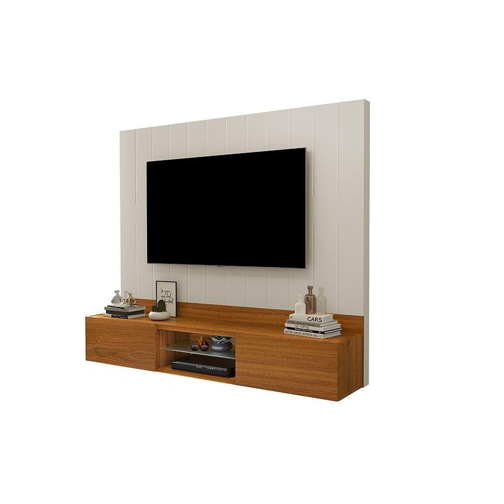 Painel para TV 75" com Nichos Conquest Carvalho New / Off White - Luapa