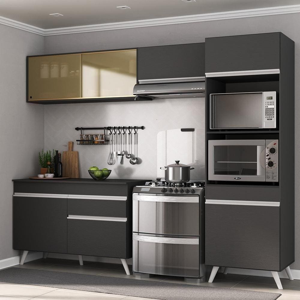 Armário De Cozinha Compacta 4 Peças Mp3692.898 Veneza Preto