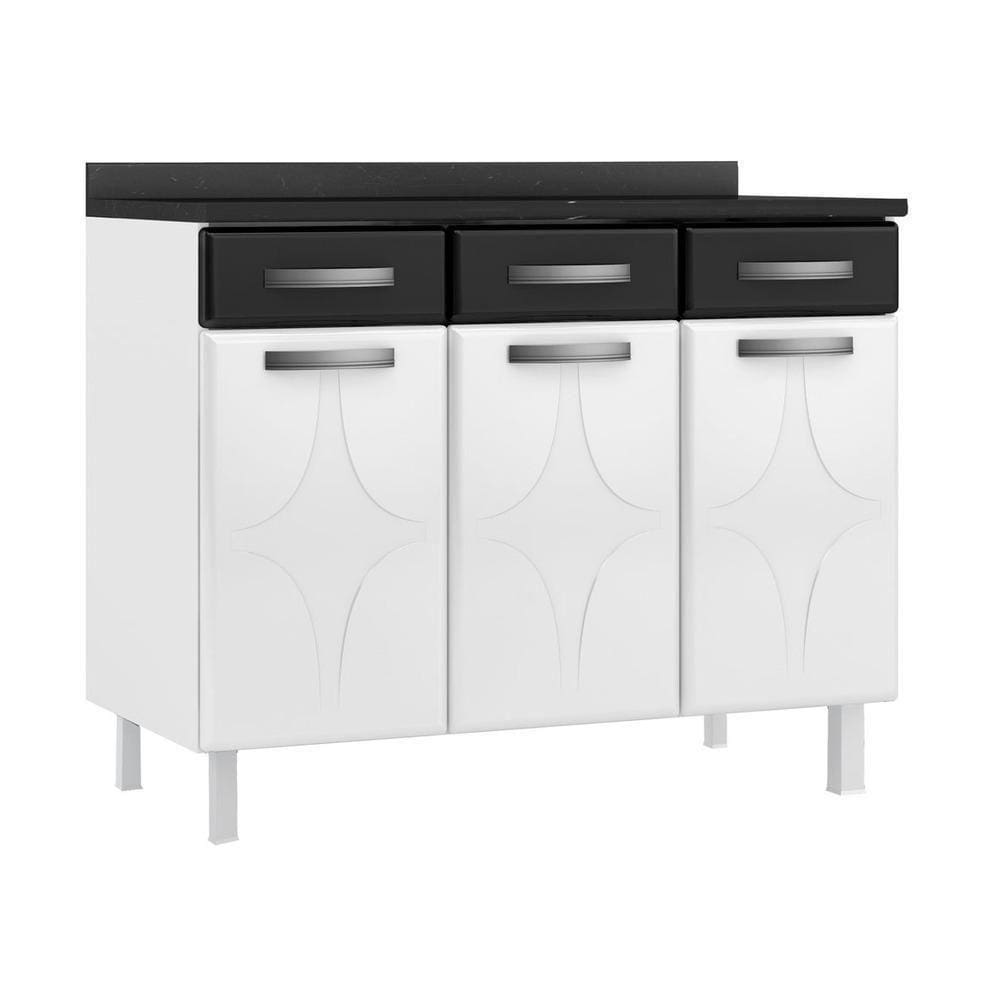 Balcão De Cozinha De Aço Triplo 105cm Com Tampo Branco preto