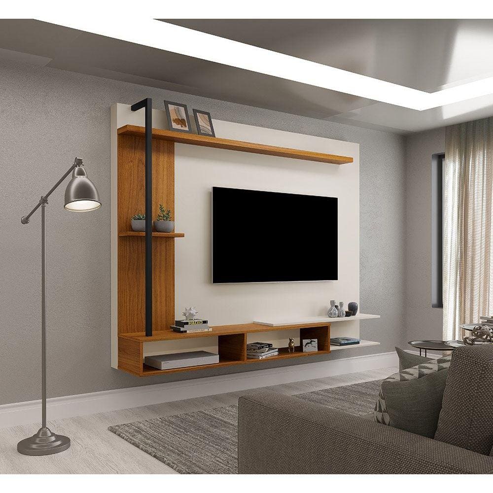 Painel para TV 65" com Nichos e Aplique de Metal Ônix Malbec / Off White - Luapa