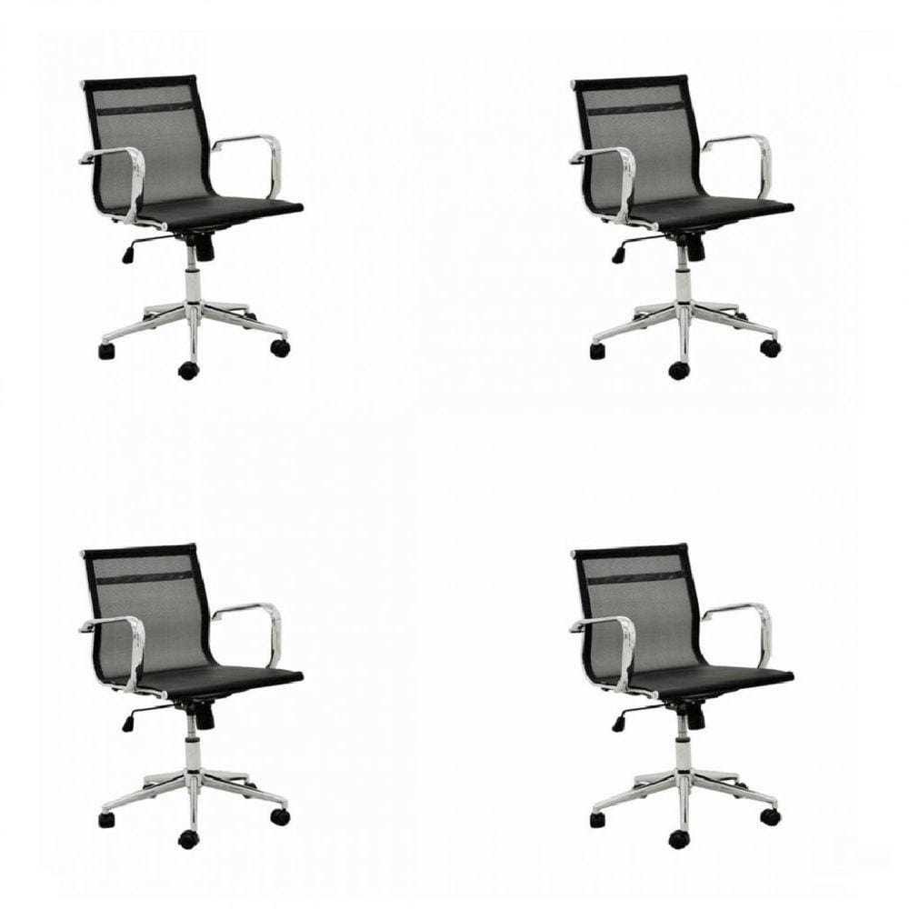 Conjunto 4 Cadeiras de Escritório com Rodízios Office Sevilha Rivatti Móveis Preto