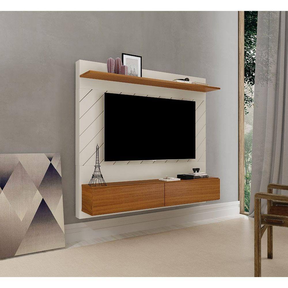 Painel para TV 60" com Prateleira Meline Carvalho New / Off White - Luapa