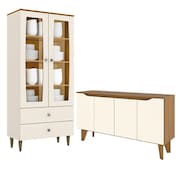 Cristaleira Liz e Aparador Buffet Ambar Off White Nature - Henn