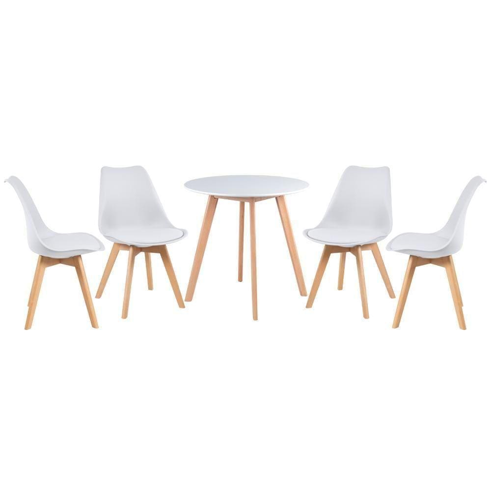 Mesa De Jantar Redonda + 4 Cadeiras Mesa Branco